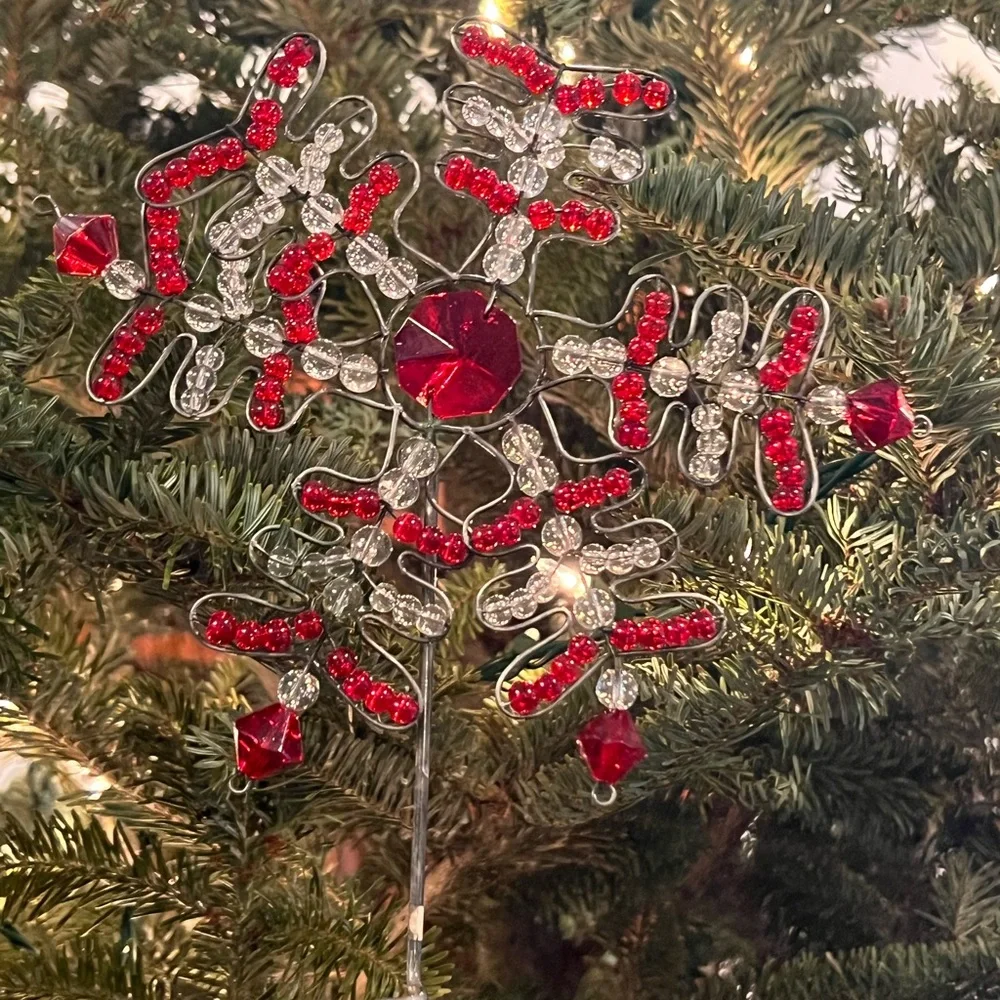 Restoration Hardware Red and Clear Beaded Tree Topper